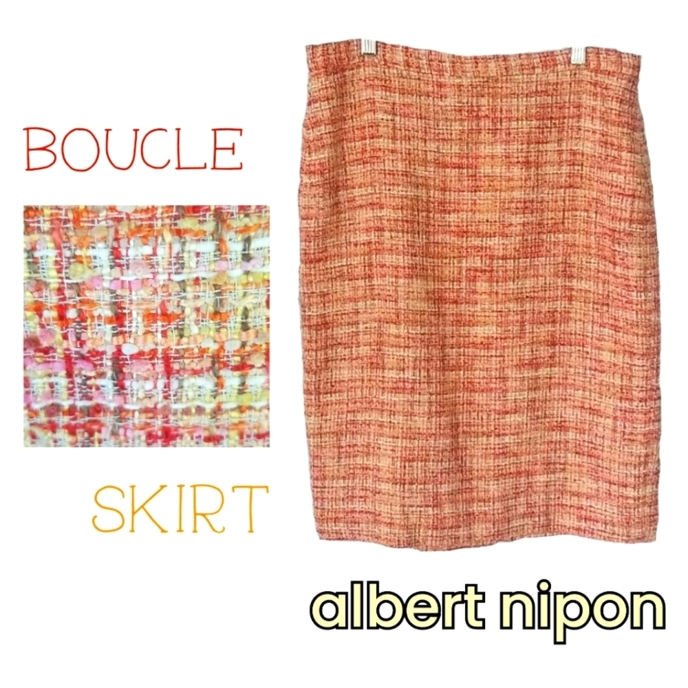 Orange Retro Boucle Pencil Skirt